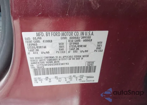 1999 Ford F-250 Lariat/Xl/Xlt from USA, damaged, VIN 1FTNW20S2XEE38193